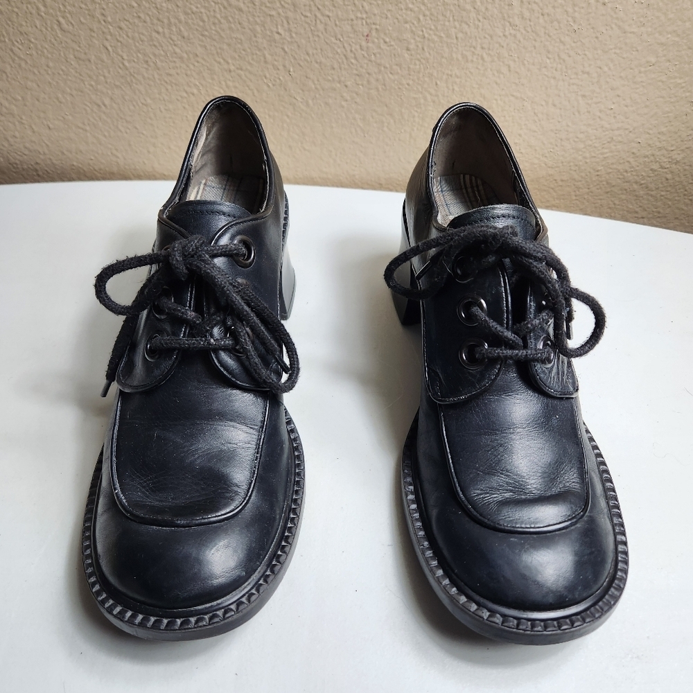 Esprit Womens |8.5| VTG Y2K Black Leather Chunky Block Heel Oxford Lace Up Shoes - Picture 5 of 10